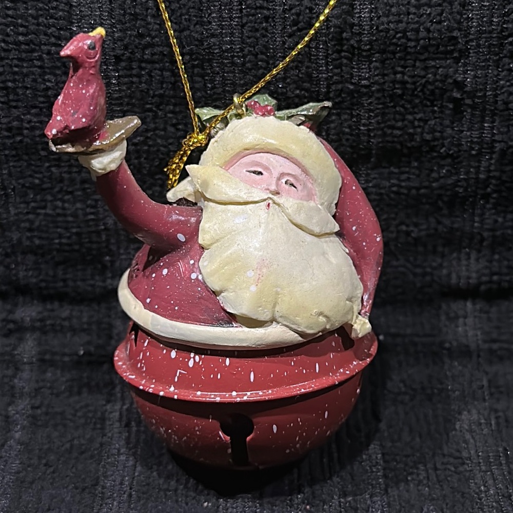 vVintage Beth Yarbrough Santa Jingle Bell Ornament